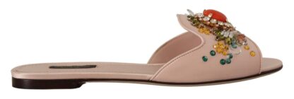 Dolce & Gabbana - Crystal-Embellished Leather Slide Flats