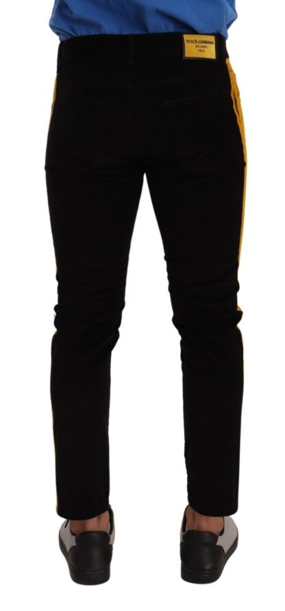 Dolce & Gabbana - Slim Fit Black Denim Jeans with Yellow Stripe