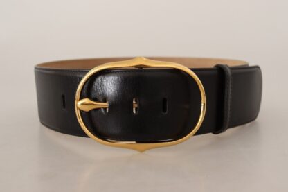 Dolce & Gabbana - Elegant Black Leather Belt with Gold Oval Buckle