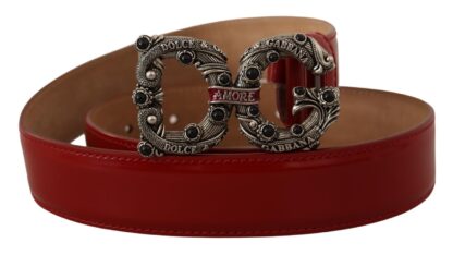 Dolce & Gabbana - Elegant Red Leather Pearl Buckle Belt