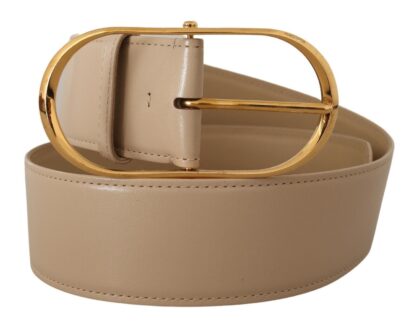 Dolce & Gabbana - Beige Leather Gold Metal Oval Buckle Belt