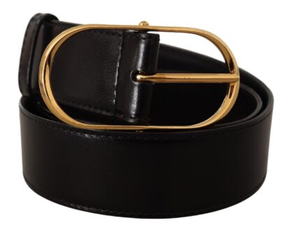 Dolce & Gabbana - Black Leather Gold Metal Oval Buckle Belt