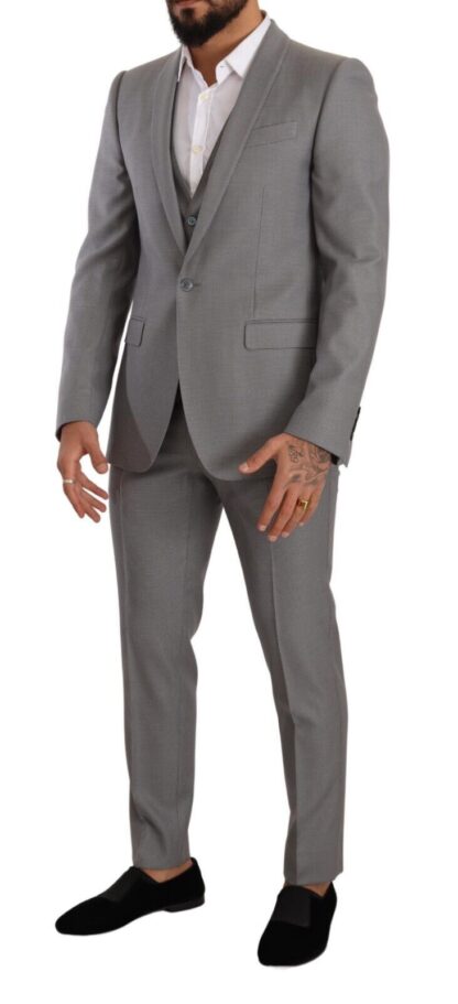 Dolce & Gabbana - Elegant Grey Slim Fit Wool Silk 3 Piece Suit