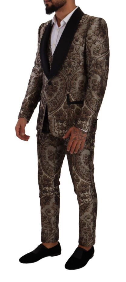 Dolce & Gabbana - Elegant Brown Gray Jacquard Men's Suit