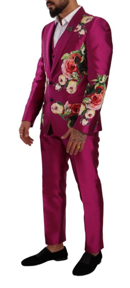 Dolce & Gabbana - Pink MARTINI Floral Silk Slim 3 Piece Set Suit