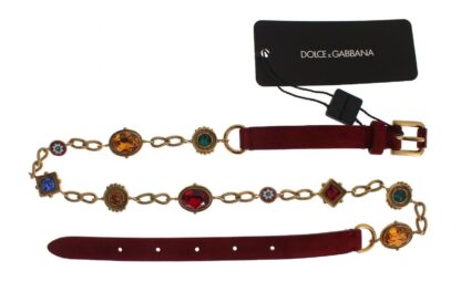 Dolce & Gabbana - Red Suede Crystal Baroque Waist Belt