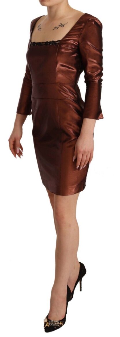 GF Ferre - Metallic Brown Long Sleeves Square Neck Sheath Dress