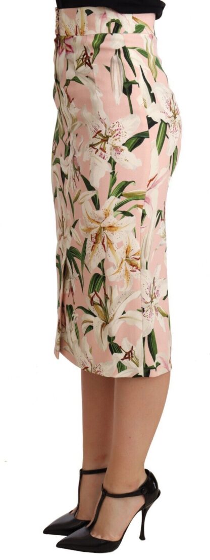 Dolce & Gabbana - Elegant Pink Lily Print Midi Skirt