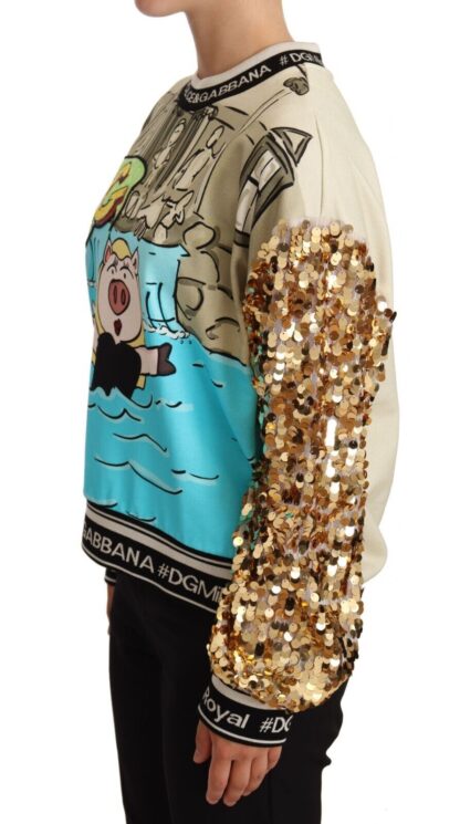 Dolce & Gabbana - Multicolor Sequined Pig Print Sweatshirt