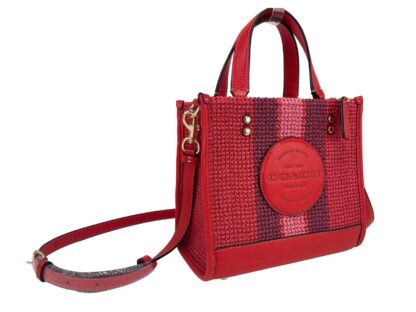 COACH - (CA291) Dempsey Straw Miami Red Tote 22 Crossbody Purse Handbag Bag