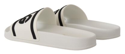 Dolce & Gabbana - White Black Leather Beachwear Logo Sandals Shoes