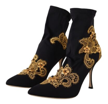 Dolce & Gabbana - Elegant Floral Lace Trim Mid Calf Boots