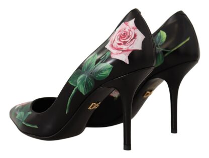 Dolce & Gabbana - Black Leather Roses High Heels Pumps Shoes