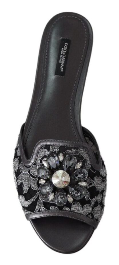 Dolce & Gabbana - Elegant Floral Lace Crystal Slides