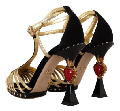 Dolce & Gabbana - Elegant T-Strap Heels Sandals in Gold and Black