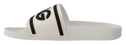 Dolce & Gabbana - White Black Leather Beachwear Logo Sandals Shoes