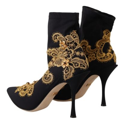 Dolce & Gabbana - Elegant Floral Lace Trim Mid Calf Boots