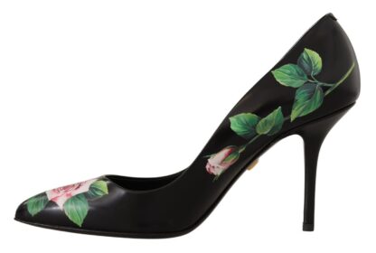 Dolce & Gabbana - Black Leather Roses High Heels Pumps Shoes