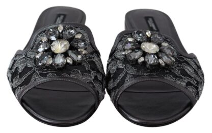 Dolce & Gabbana - Elegant Floral Lace Crystal Slides