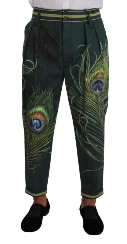 Dolce & Gabbana - Elegant Tapered Cotton Pants with Peacock Feather Print