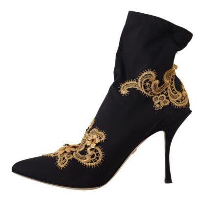 Dolce & Gabbana - Elegant Floral Lace Trim Mid Calf Boots