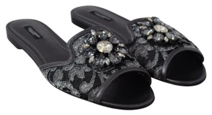 Dolce & Gabbana - Elegant Floral Lace Crystal Slides