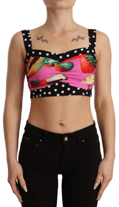 Dolce & Gabbana - Multicolor Silk Cropped Polka Fruit Print Top