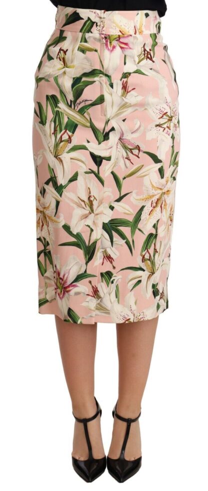 Dolce & Gabbana - Elegant Pink Lily Print Midi Skirt