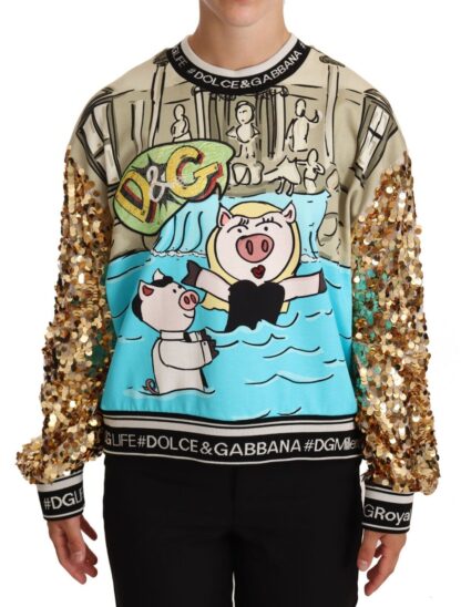 Dolce & Gabbana - Multicolor Sequined Pig Print Sweatshirt