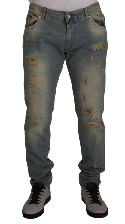 Dolce & Gabbana - Light Blue Washed Tattered Cotton Denim Jeans