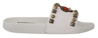 Dolce & Gabbana - Regal White Leather Slides with Crown Patch