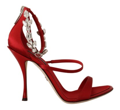 Dolce & Gabbana - Red Satin Crystals Sandals Heels Keira Shoes