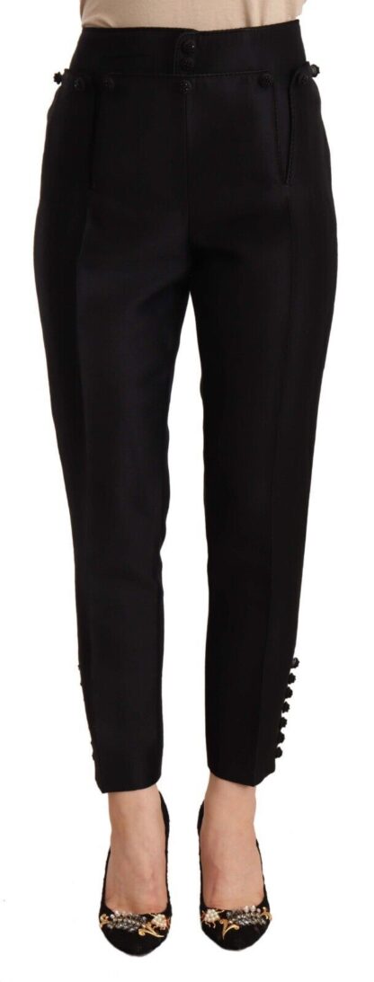 Dsquared² - Black Button Embellished Cropped High Waist Pants