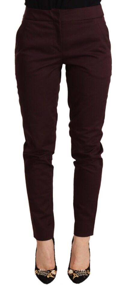 Just Cavalli - Maroon Mid Waist Skinny Women Trouser Pants