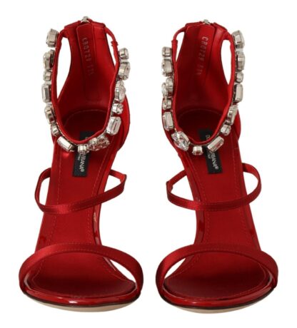 Dolce & Gabbana - Red Satin Crystals Sandals Heels Keira Shoes