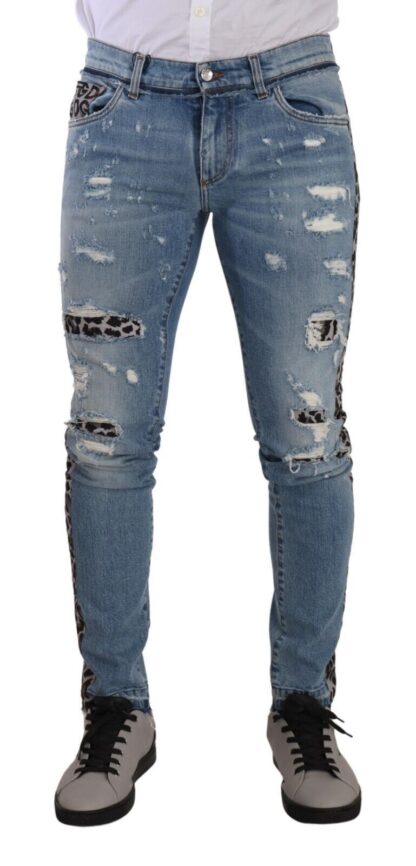 Dolce & Gabbana - Elegant Slim Fit Denim with Leopard Details