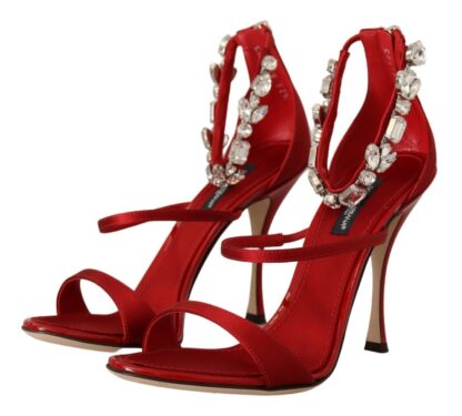 Dolce & Gabbana - Red Satin Crystals Sandals Heels Keira Shoes