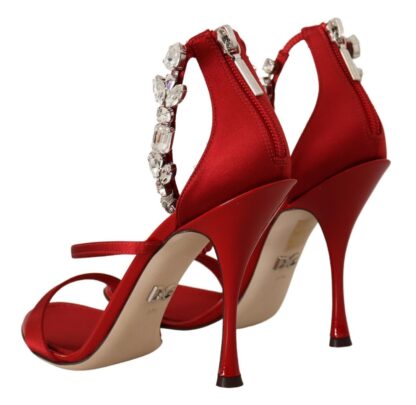 Dolce & Gabbana - Red Satin Crystals Sandals Heels Keira Shoes