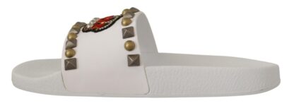 Dolce & Gabbana - Regal White Leather Slides with Crown Patch