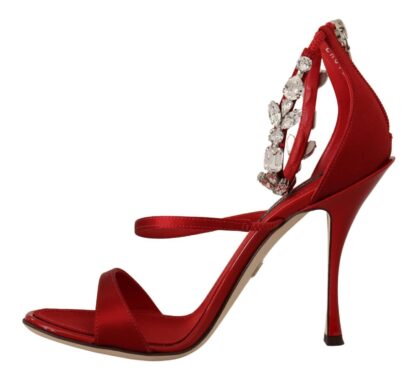 Dolce & Gabbana - Red Satin Crystals Sandals Heels Keira Shoes