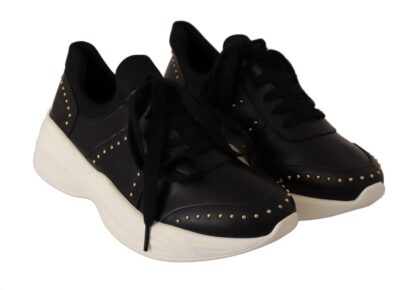 MY TWIN - Chic Black Lace-Up Leather Sneakers