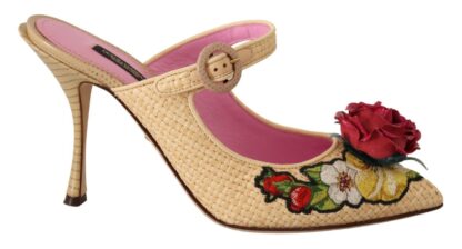 Dolce & Gabbana - Floral Embellished Heels Sandals in Beige