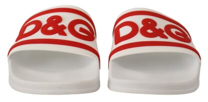 Dolce & Gabbana - White Red Rubber Beachwear Logo Sandals Shoes