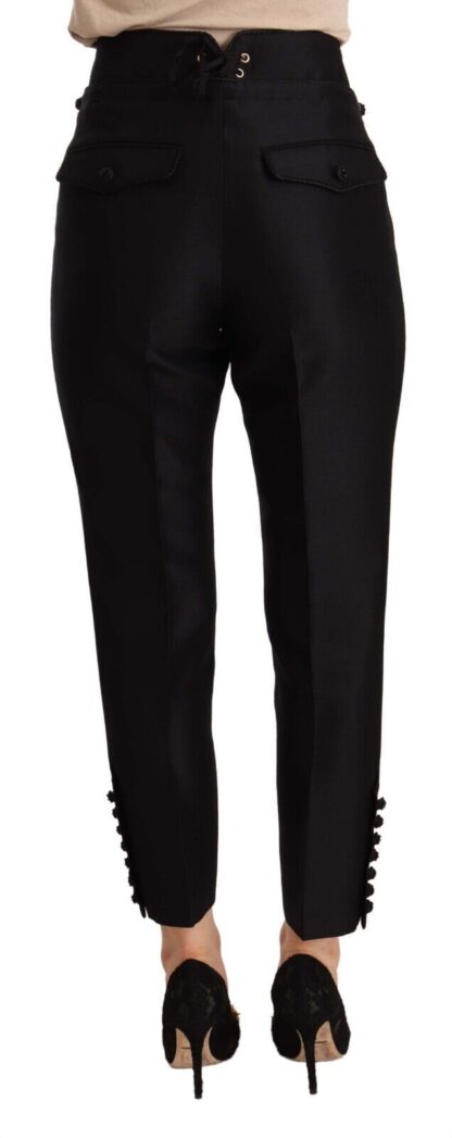 Dsquared² - Black Button Embellished Cropped High Waist Pants