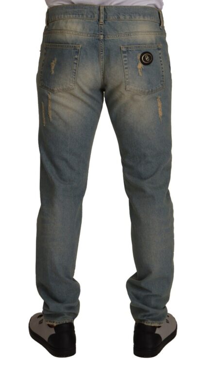 Dolce & Gabbana - Light Blue Washed Tattered Cotton Denim Jeans