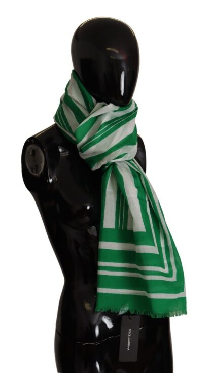 Dolce & Gabbana - Elegant Striped Cotton Scarf with Logo Print