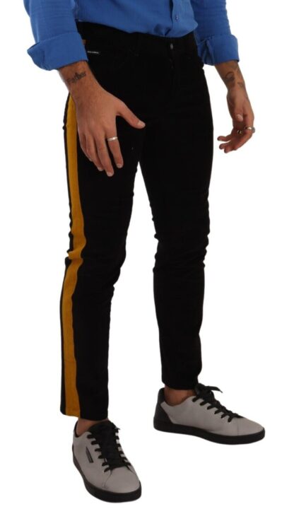 Dolce & Gabbana - Slim Fit Black Denim Jeans with Yellow Stripe