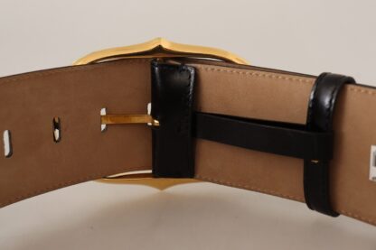 Dolce & Gabbana - Elegant Black Leather Belt with Gold Oval Buckle