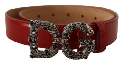 Dolce & Gabbana - Elegant Red Leather Pearl Buckle Belt