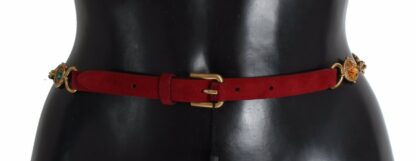 Dolce & Gabbana - Red Suede Crystal Baroque Waist Belt